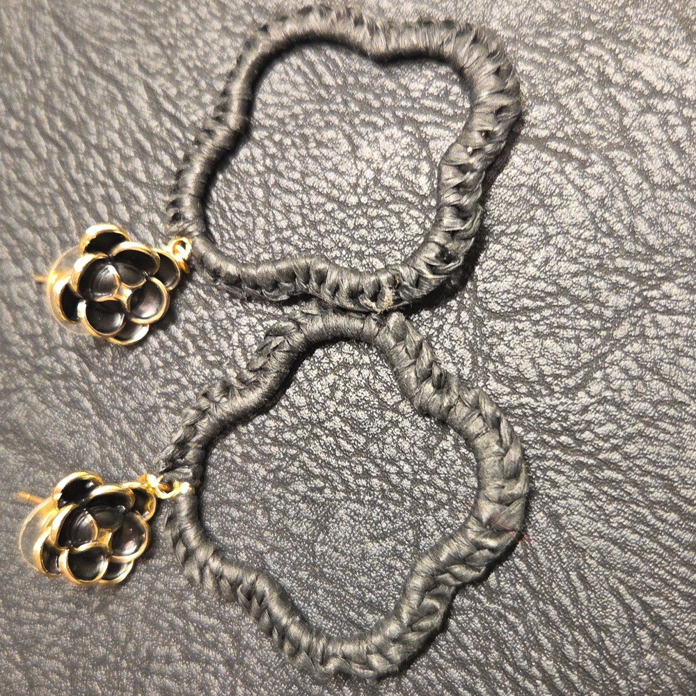 Chic Black and Gold Floral Earrings